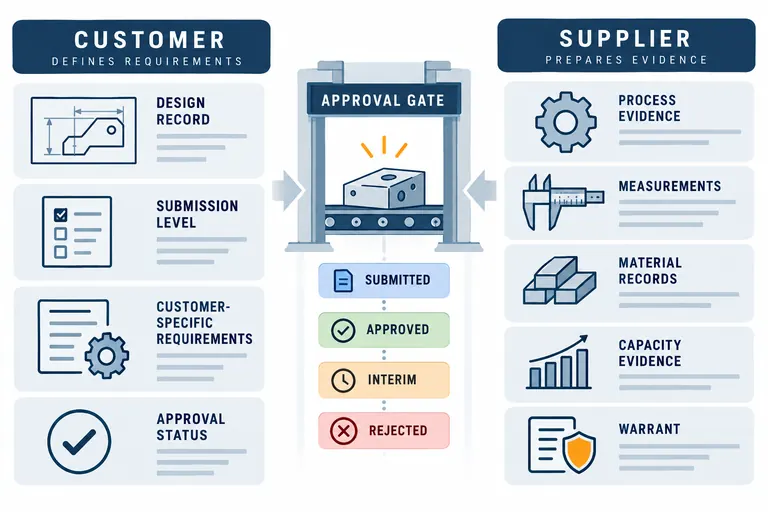 PPAP customer and supplier responsibilities converging at an approval gate