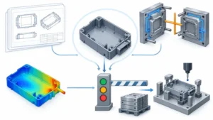 Conceptual automotive DFM release gate linking controlled part data, mold design, analysis, inspection and approval status