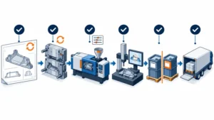 Conceptual engineering change control chain connecting approved revision mold process validation inventory and effective point