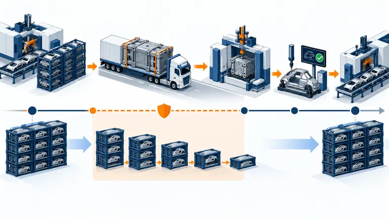 Conceptual mold transfer timeline with source production buffer transport receiving trial approval and drawdown